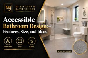 Explore accessible bathroom design ideas, essential safety features, recommended sizes, handicap showers, and modern renovation solutions for your home in Lakeshore and nearby areas.